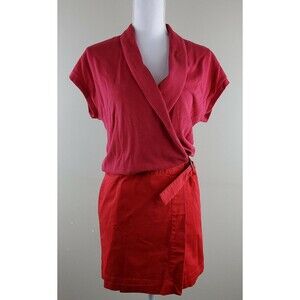 Lacoste Wrap Polo Mixed Media Belted Short Sleeve Dress Red Pink Size 36